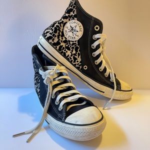 W US 10 Converse Suede Leopard Print High Top